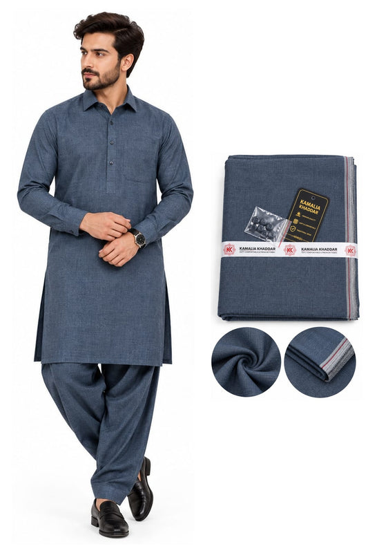 Kamalia Khaddar Steel Blue Unstitched Kurta Shalwar Fabric