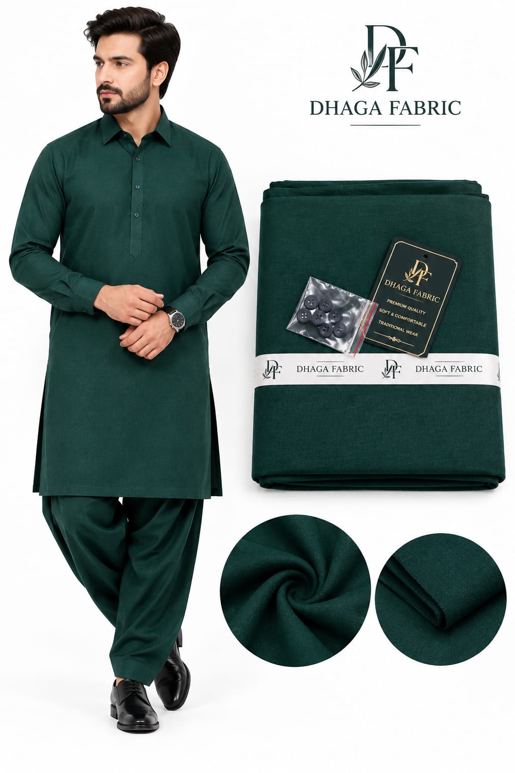 Dhaga Fabric Bottle Green Unstitched Kurta Shalwar Fabric
